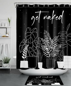 Monstera Tropical Word Art Print Shower Curtain For Bathroom