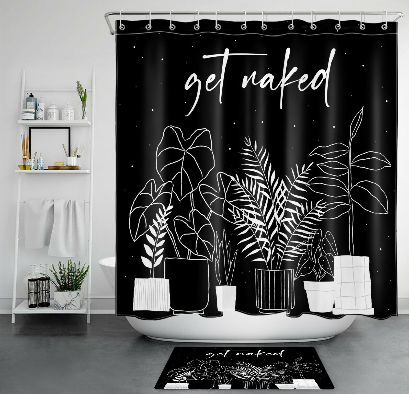 Monstera Tropical Word Art Print Shower Curtain For Bathroom