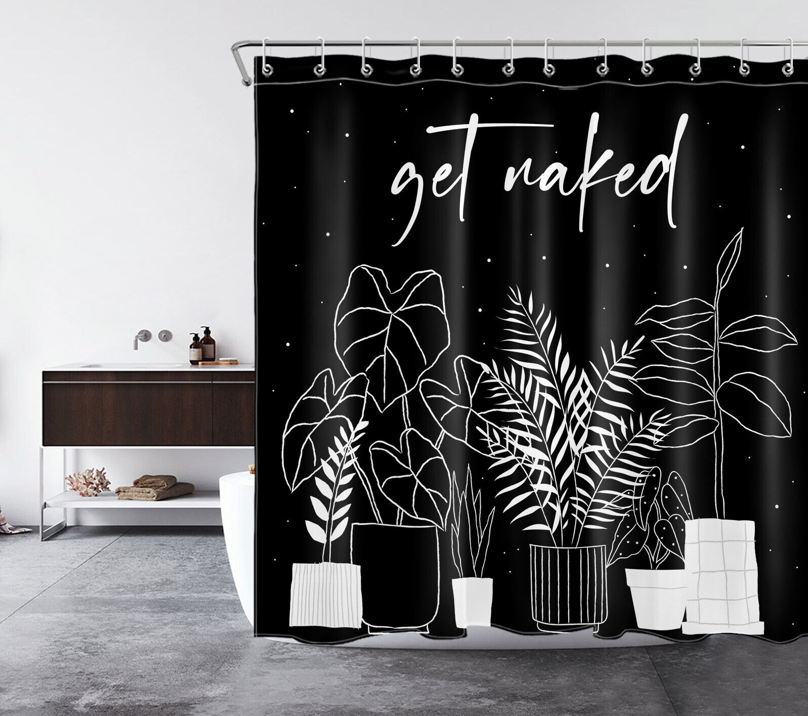 Monstera Tropical Word Art Print Shower Curtain For Bathroom - Image 2