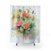 Monstera Watercolor Lotus Shower Curtain, Floral Bathroom Decor