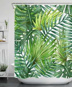 Monstera White Green Plants Shower Curtain - Chic Bathroom Accessory