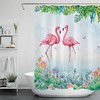 Monstera and Butterfly Shower Curtain for Summer Flamingo Bathroom 
