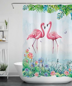 Monstera and Butterfly Shower Curtain for Summer Flamingo Bathroom