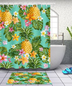 Monstera and Pineapple Print Tropical Shower Curtain for a Touch of the Tropics
