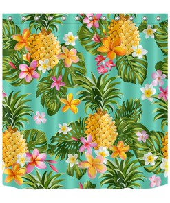 Monstera and Pineapple Print Tropical Shower Curtain for a Touch of the Tropics
