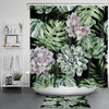Monstera and Succulent Plant Black Shower Curtain, Tropical Leaves Design for Bathroom Decor 