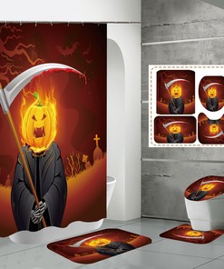 Monsterous Halloween Pumpkin Waterproof Shower Curtain Set