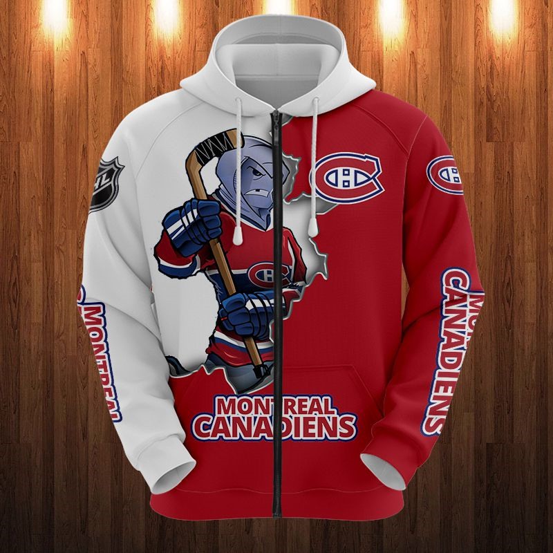 Montreal Canadiens Cartoon Graphic 3D Zip Hoodie For Fan - Custom 3D Hoodies