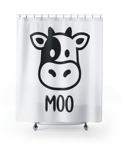 Moo Cow Shower Curtain - Funny Cow Lover Gift With Country Farm Animal Prints For A Rustic Bathroom Decor