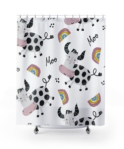 Moo Moo Cows and Rainbows Shower Curtain for Farmhouse Bathroom Decor