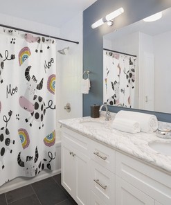 Moo Moo Cows and Rainbows Shower Curtain for Farmhouse Bathroom Decor