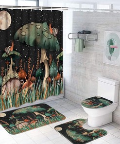 Moon And Mushroom Plant Shower Curtain For Bathroom And Accessories By Alishomtll