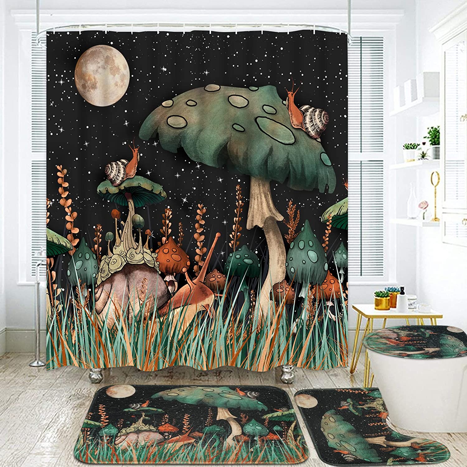 Moon And Mushroom Plant Shower Curtain For Bathroom And Accessories By Alishomtll - Image 2