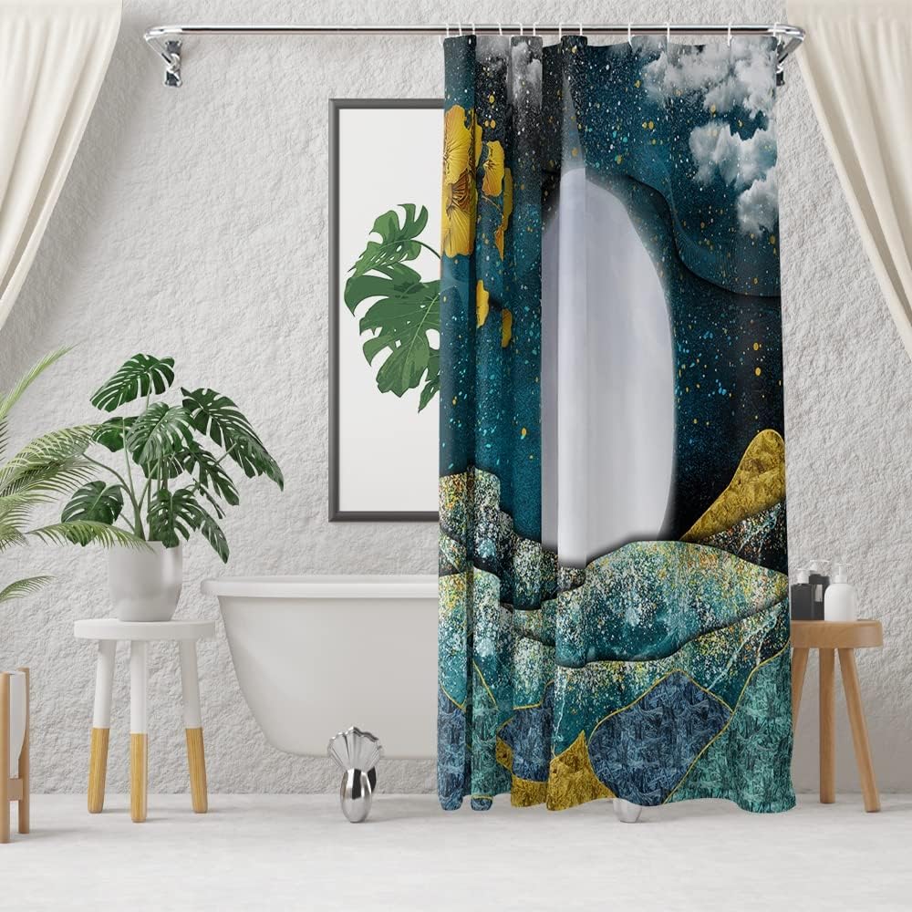 Moon And Stars Boho Shower Curtain For Nature Lovers Bathroom Decor
