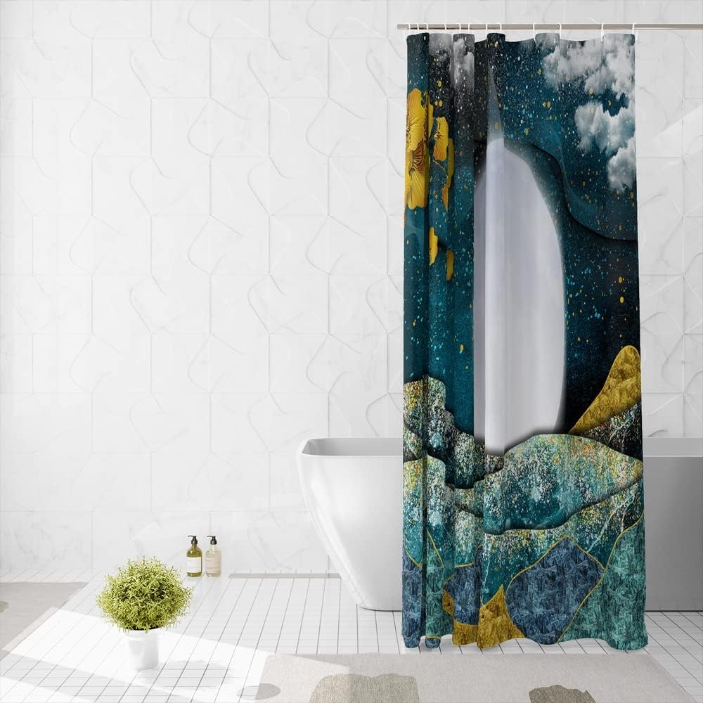 Moon And Stars Boho Shower Curtain For Nature Lovers Bathroom Decor