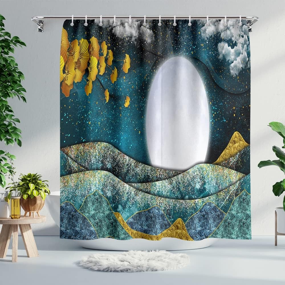 Moon And Stars Boho Shower Curtain For Nature Lovers Bathroom Decor
