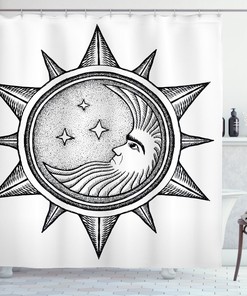 Moon And Stars Shower Curtain | Artsy Sun Print Bathroom Decor