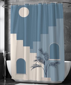 Moon And Tree Architectural Shower Curtain, Perfect For A Modern Minimalist Look In Your Bathroom