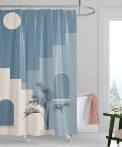 Moon And Tree Architectural Shower Curtain, Perfect For A Modern Minimalist Look In Your Bathroom