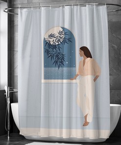 Moon And Tree Architectural Shower Curtain, Perfect For A Modern Minimalist Look In Your Bathroom