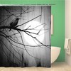 Moon Black Raven Crow On Branch Shower Curtain With Fabric