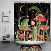 Moon Cactus Frog Plant Shower Curtain with Red Mushrooms: Family-Friendly Bathroom Accessories with Nature Theme