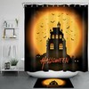 Moon Castle, Pumpkin, And Bat Swarm Shower Curtain - Rustic Halloween Theme 