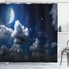 Moon Clouds and Stars Night Space Shower Curtain for a Surreal Bathroom