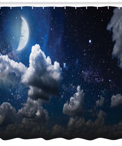 Moon Clouds and Stars Night Space Shower Curtain for a Surreal Bathroom