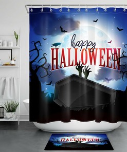 Moon Coffin, Horror, And Zombie Shower Curtain - Scary Halloween Decor