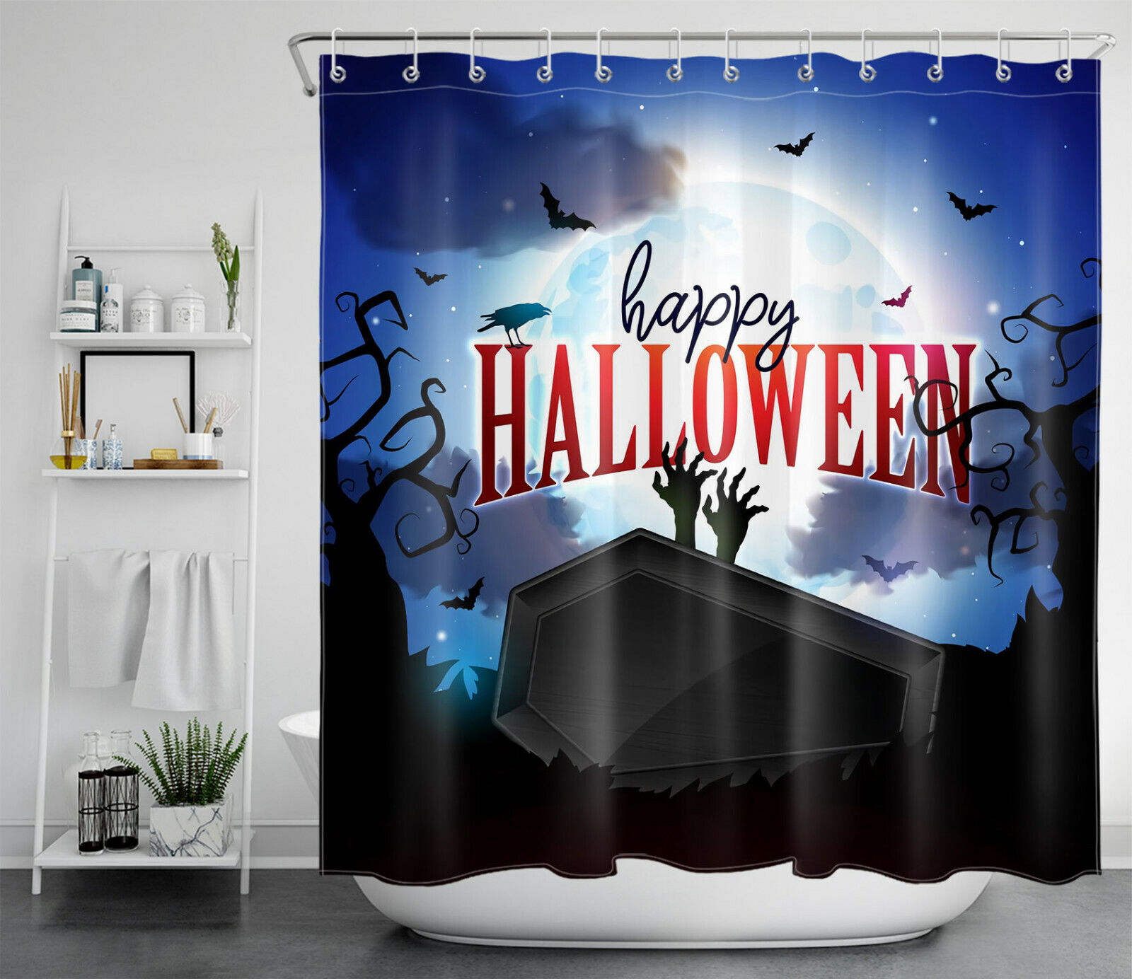 Moon Coffin, Horror, And Zombie Shower Curtain - Scary Halloween Decor