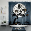 Moon Dead Tree, Pumpkin, And Black Cat Shower Curtain - Rustic Halloween Design