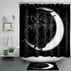 Moon Demon, Black Cat, And Wizard Shower Curtain - Spooky And Scary Bathroom Decor