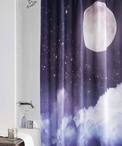 Moon Galaxy Fabric Shower Curtain: Celestial Bathroom Dcor with Clouds, Stars, and Planets