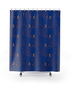 Moon Garden Shower Curtain: Floral and Botanical Rustic Bathroom Dcor with Watercolor Design