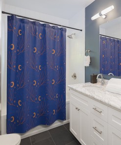 Moon Garden Shower Curtain: Floral and Botanical Rustic Bathroom Dcor with Watercolor Design