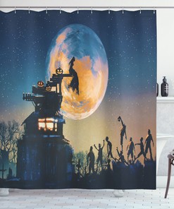 Moon Halloween Queen Shower Curtain Bathroom Print 