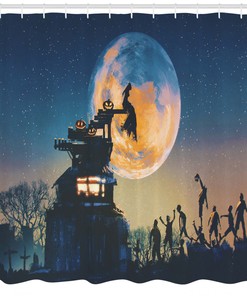 Moon Halloween Queen Shower Curtain Bathroom Print
