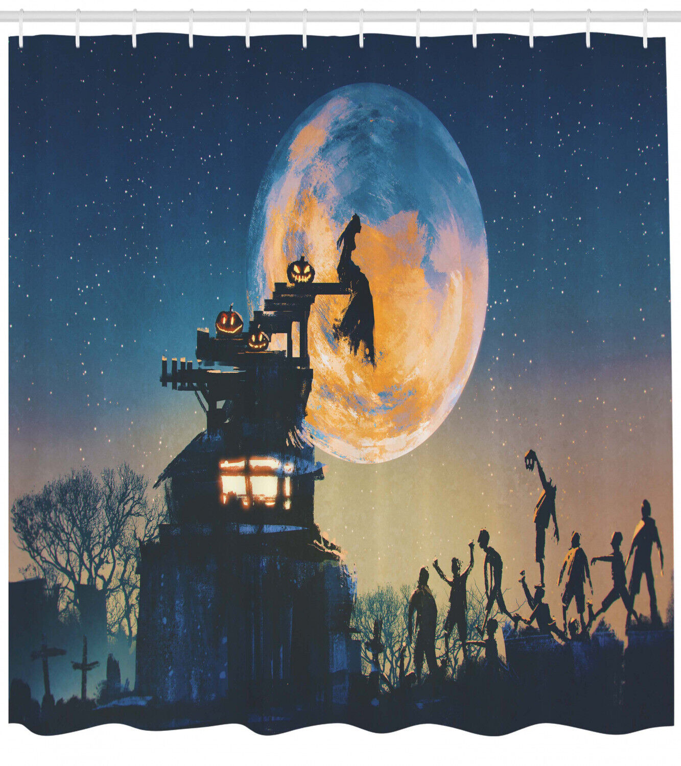 Moon Halloween Queen Shower Curtain Bathroom Print
