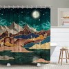 Moon Landscape Mountain Shower Curtain with Nature and Art Elements, Futuristic Bathroom Decor 