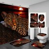 Moon Leopard Cheetah Print Shower Curtain Set with Toilet Mat and Lid Cover