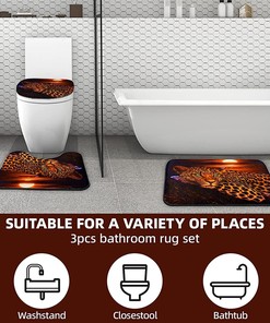 Moon Leopard Cheetah Print Shower Curtain Set with Toilet Mat and Lid Cover - ALABOHUKE Collection