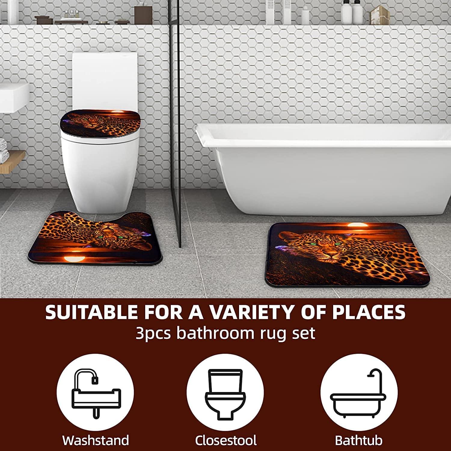 Moon Leopard Cheetah Print Shower Curtain Set with Toilet Mat and Lid Cover - ALABOHUKE Collection
