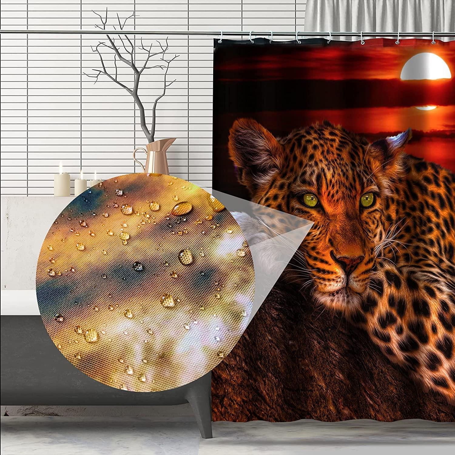 Moon Leopard Cheetah Print Shower Curtain Set with Toilet Mat and Lid Cover - ALABOHUKE Collection