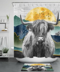 Moon Mountain Highland Farm Cow Print Shower Curtain, Perfect for Your Rustic Bathroom Decor
