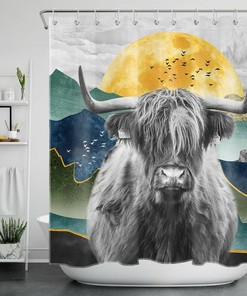 Moon Mountain Highland Farm Cow Print Shower Curtain, Perfect for Your Rustic Bathroom Decor