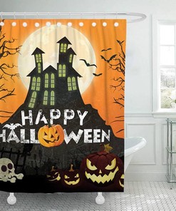 Moon Night Castle Pumpkin For Happy Halloween Shower Curtain Set
