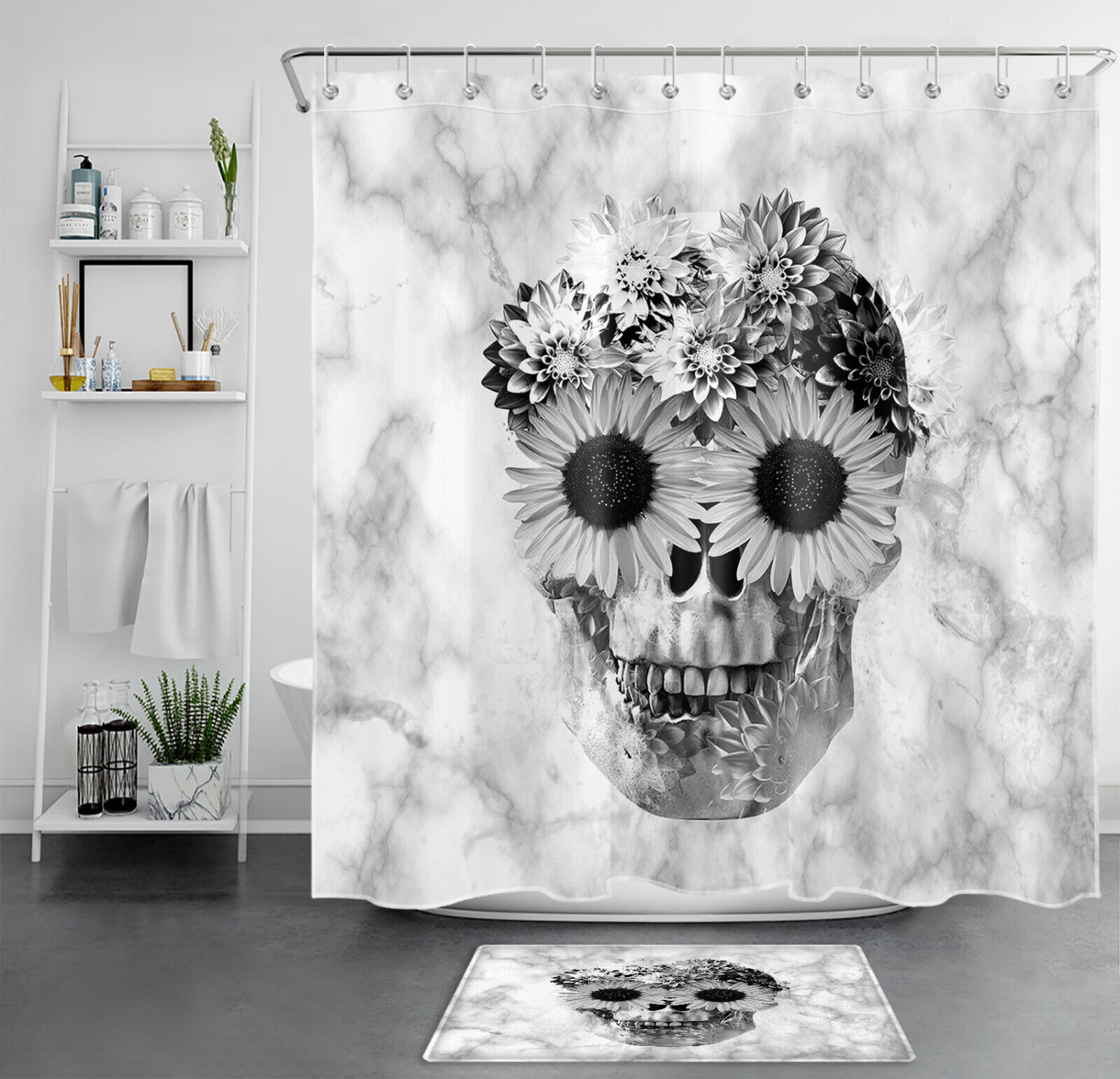 Moon Phase And Starry Sky Mushroom Shower Curtain For Bathroom