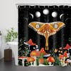 Moon Phase Starry Sky Shower Curtain with Moth Mushroom Plant Bathroom Accessories