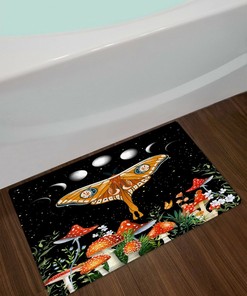 Moon Phase Starry Sky Shower Curtain with Moth Mushroom Plant Bathroom Accessories